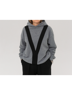 Худи  c декоративной вставкой из джерси (серый меланж)