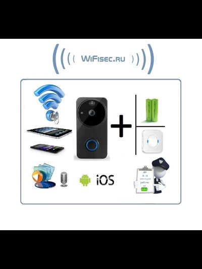 Автономная WiFi вызывная панель - видеодомофон с DVR и выносным блоком звонка. HD (чёрная)