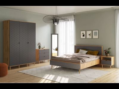 Денвер спальня Кровать 1400 Матрасное основание включено Дуб вотан / Графит ш*г*в 1436?2153? 1018мм