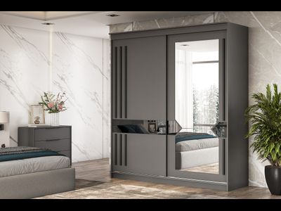 Шкаф-купе №25 (2,0) Блэк ЛАЙТ (Графит серый/Лакобель/Черный матовый), ш2001хв2200хг600