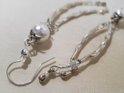 Длинные серьги "Льдинки дождя" с гранёным жемчугом