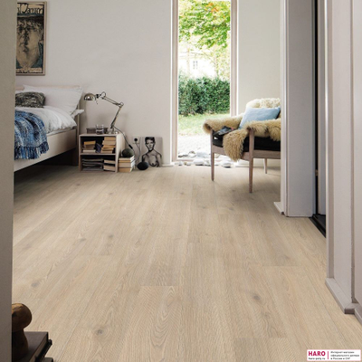 Декор ламината Haro Tritty 100 Дуб Контура Каменно-Серый 538696 в интерьере комнаты