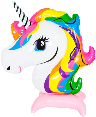 Шар 3D (55''/140 см) Фигура на подставке, Радужный единорог, Розовый