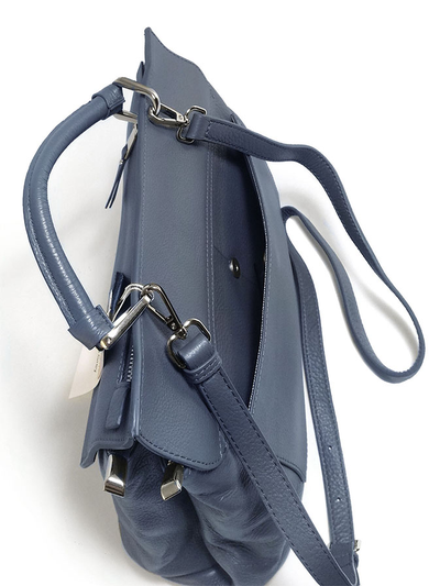 (АРТИКУЛ: 10050/1/5) СУМКА ЖЕНСКАЯ СРЕДНЕГО РАЗМЕРА, НАТУРАЛЬНАЯ КОЖА, ГРЯЗНО-ГОЛУБАЯ, ДВА ОТДЕЛЕНИЯ, С ПЛЕЧЕВЫМ РЕМНЕМ