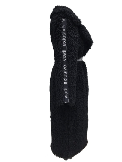 Шуба из экомеха с кудрявым ворсом черная модель 109