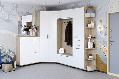 Композиция прихожей ГРЕЙС корпус Гикори Джексон Светлый/фасад Белый Бриллиант Глянцевый