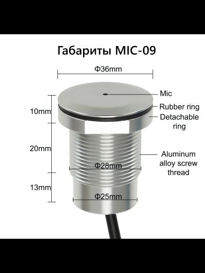 MIC-09. Вандалостойкий всепогодный конденсаторный микрофон для систем видеонаблюдения (-25 до +70 Гр. С)  с защитой IP67