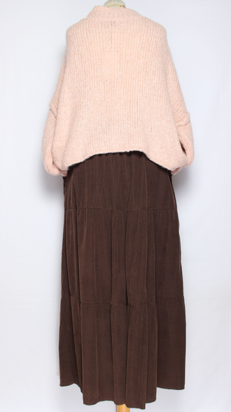 ЮБКА Бохо  "Вельвет ярусы" шоколад, бежевая до р.54