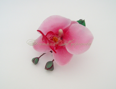 Розовая орхидея из полимерной глины.