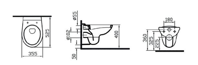 Комплект подвесного унитаза со скрытой системой смыва на 3/6 л VitrA Normus-1 :  стандартное сиденье с металлическими петлями, панель системы смыва с механическими кнопками, цвет белый (панель управления двойная), 9773B003-7201