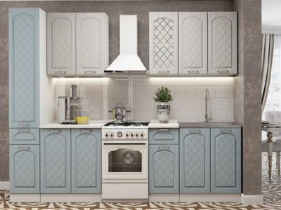 Кухня с пеналом Милана 2,0м белый, сандал белый,голубая патина, антарес