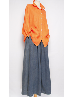 РУБАШКА-жакет ЛЁН "КИМОНО КАРМАН" апельсин до р.54