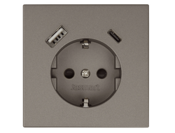 Розетка 2К+З с защитными шторками 16A 250V с USB A+С, цвет никель - Jasmart FD - FD5501USB-25NI