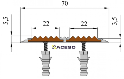 Алюминиевая полоса с двумя резиновыми  вставками цвет в ассортименте