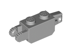 Hinge Brick 1 x 2 Locking with 1 Finger Vertical End and 2 Fingers Vertical End, 9 Teeth, Light Bluish Gray (30386 / 4211667)