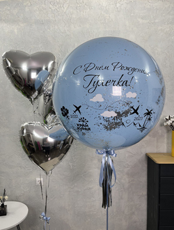 Стеклянный шар голубой с сердечками