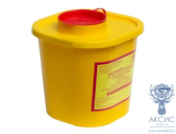 Емкость-контейнер одноразовая для сбора острого инструментария класса Б (желтого цвета), с горизонтальным съемником, 1 л.