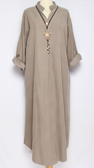 Платье Бохо вельветовое "СТОЙКА ЗАЩИП ПУГОВКИ" малахит, бежевое  до р.52