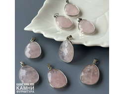 Кулон каплевидной формы в огранке розовый кварц 30-33х20-25 мм, цена за штуку