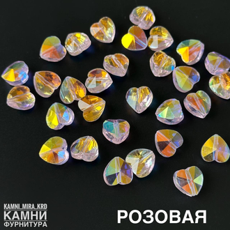 "Сердце" стеклянная бусина с голографикой 9,8х10 мм в ассортименте, цена за штуку