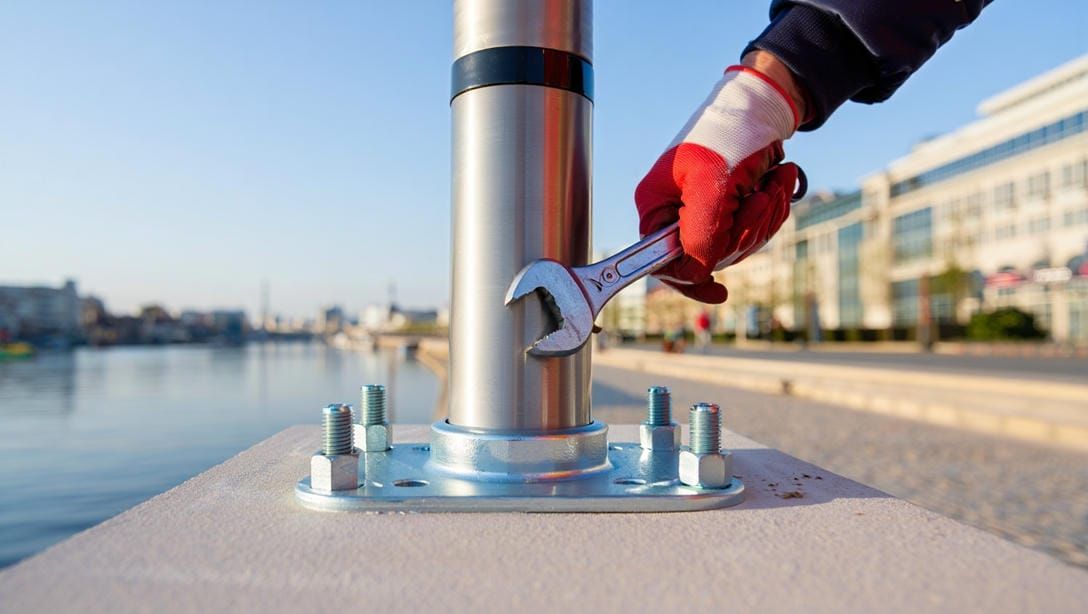 Установка опор наружного освещения металлических типа торшер на набережной