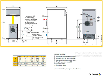 Чугунный напольный жидкотопливный/газовый котел De Dietrich GT 228