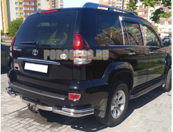 Защита заднего бампера угловая двойная под фаркоп d40/62 для Toyota Land Cruiser Prado 120 (2003-2009)