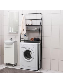 5421563 Стеллаж над стиральной машиной 175*66*25 см с штангой для сушки, цвет ЧЕРНЫЙ %!