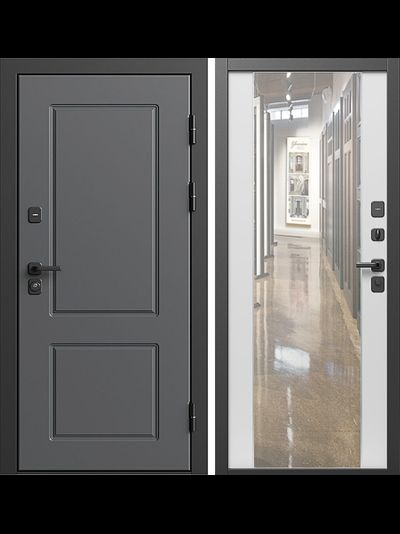 Дверь металлическая Верона Black с белым зеркалом