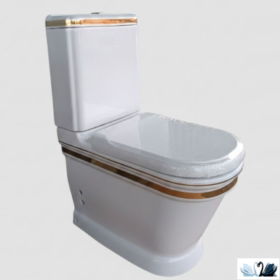 Унитаз Creavit Antik Gold AN360-11CB00E-AD00, с бачком AN410.A00, с золотой лентой, напольный приставной