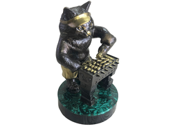 Статуэтка "Кот-шашлычник", бронза/малахит