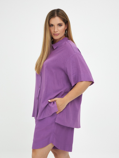 Летняя рубашка с коротким рукавом из льна с отложным воротником