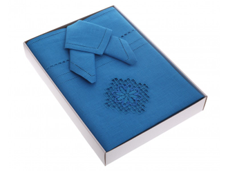 Комплект льняного столового белья "Кордилина" - прямоугольная скатерть с вышивкой 140*210 см и салфетки 6 шт.