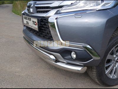 Защита переднего бампера d76+75x42 овал Pajero Sport (2016-2021)