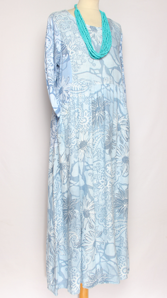 ПЛАТЬЕ БОХО ЛЬНЯНОЕ "ЦВЕТОЧНЫЙ ПРИНТ" голубое