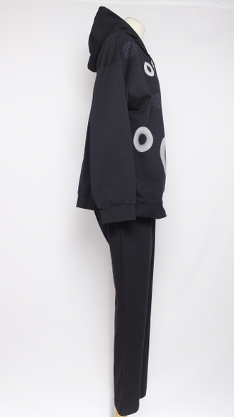 КОСТЮМ ЖАКЕТ НА МОЛНИИ И БРЮКИ "КРУГИ" синий р.52,54,56