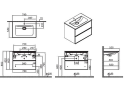 Шкаф Vitra Metropole Edge c 2 ящиками,  подсветкой в верхнем ящике, 80 см с, цвет ореховое дерево, 67155