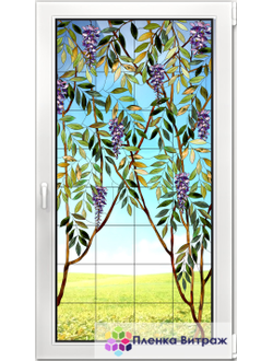 Витражная пленка, витражная пленка самоклеющаяся под заказ,пленочный витраж флора глициния