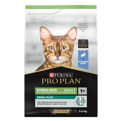 Pro Plan (Про План) Sterilised Adult Renal Plus сухой корм для поддержания здоровья почек у стерилизованных кошек, с кроликом, 3 кг