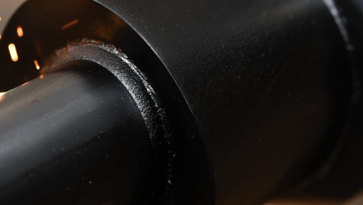 Макро-фотография идеального сварного шва лопасти сваи под защитным покрытием.