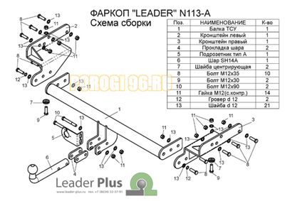 Фаркоп Лидер-Плюс для Nissan NP300 2008-2014
