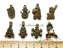 НАБОР МЕТАЛЛИЧЕСКИХ ПОДВЕСОК "НОВЫЙ ГОД"  - 8ШТ - АНТИЧНАЯ БРОНЗА