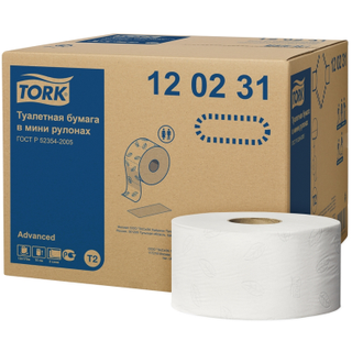 Туалетная бумага в рулонах Tork Advanced T2 120231 2-слойная 12 рулонов по 170 метров