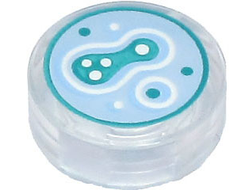 Tile, Round 1 x 1 with Bright Light Blue, Dark Turquoise, and White Cell Culture in Petri Dish Pattern, Trans-Clear (98138pb284 / 6384069)