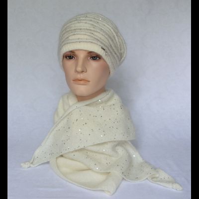 Женский берет рельефными полосами Vizio Италия 6938 белый с бежевым