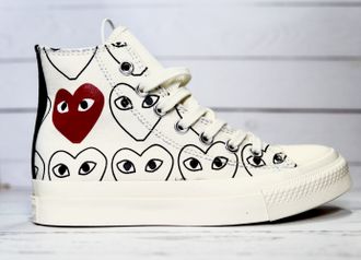 Кеды Converse на платформе с сердечками белые