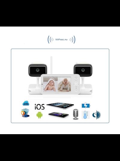 Видеоняня Ramicom VRC400х2, монитор 12,7 см. и две видеокамеры с датчиком движения и доступом на смартфоне с аккумулятором в мат. блоке и с DVR, HD