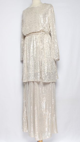 Юбка  трикотажная "Пайетки1" св.бежевая р.50,52,54,56