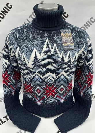 Мужской свитер с горлом Звезда и ели 02