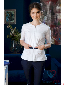 Белая блуза на молнии с синим поясом IvaMed белая